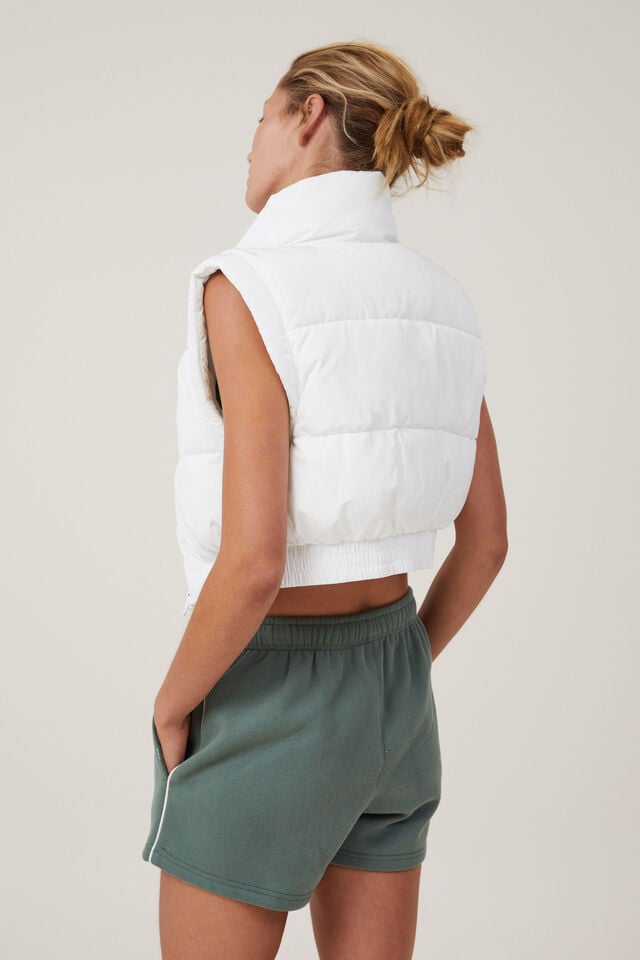 The Mother Puffer Panelled Crop Vest, WHITE