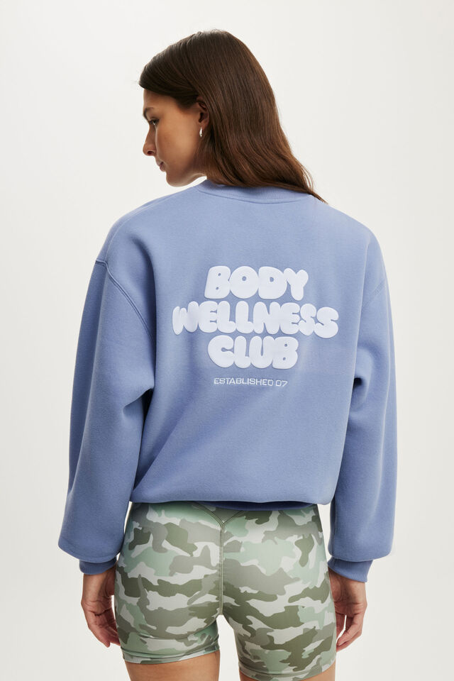 Plush Graphic Crew Sweatshirt, BLUE ICE/BODY WELLNESS