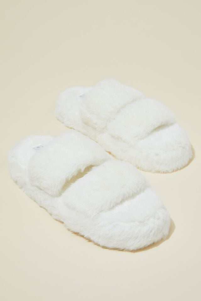 Plush Fur Slipper, WHITE