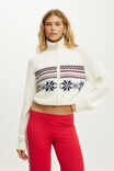Funnel Neck Fairisle Knit Zip Through, CLOUD DANCER - example image 1