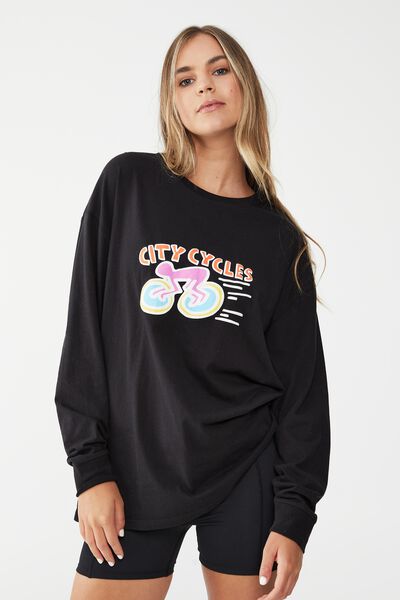 Slouchy Graphic Long Sleeve Top, BLACK/KEITH HARING CITY CYCLES