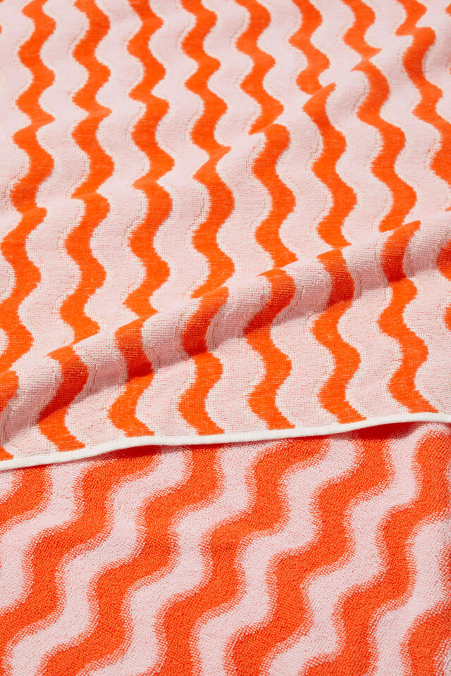 Cotton Beach Towel, BEACH WAVE PINK ORANGE