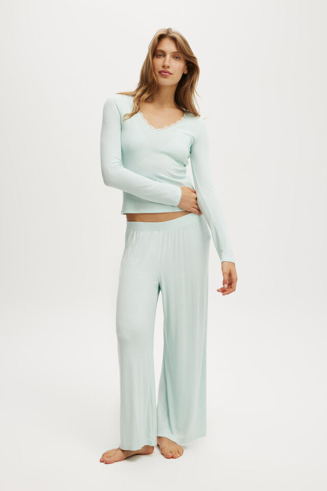 Lace Trim Long Sleeve, MORNING MIST