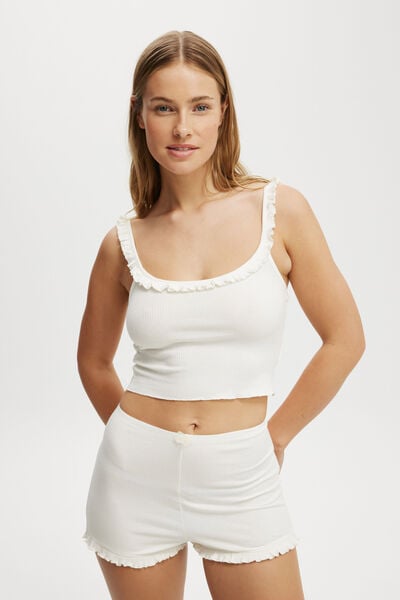 Rib Ruffle Cami, COCONUT MILK