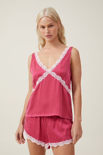 Staycay Lace Trim Cami Set, PINK JELLY