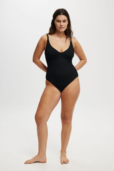 Balconette D+ One Piece Cheeky, BLACK CRINKLE