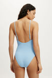 Thin Strap V Neck One Piece Full, CLEAR SEA BLUE WAFFLE - example image 3