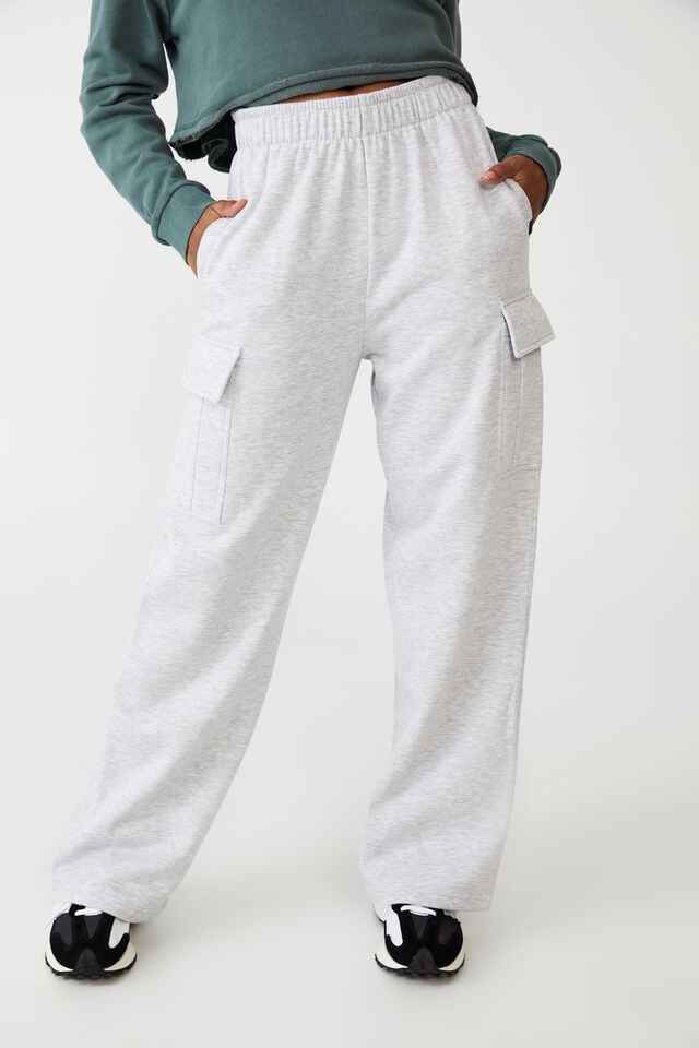 Lifestyle Cargo Wide Leg Track Pant, CLOUDY GREY MARLE