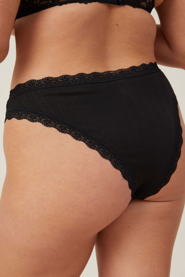 Buy Lace Waist Ribbed Cotton Cheeky Panty