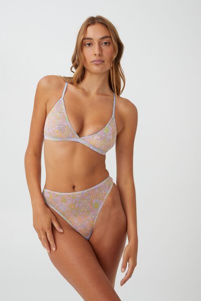 Y2k Mesh Triangle Bralette, LAYERED PSYCHEDELIC FLORAL
