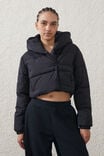 The Mother Puffer Wrap Cropped Jacket, BLACK - alternate image 1
