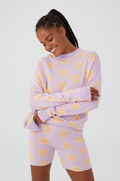 Jacquard Knit Lounge Long Sleeve Sweater, WALLPAPER DAISY