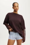 Oversized Layered Long Sleeve, CHOCOLATE PLUM/LACE - example image 1