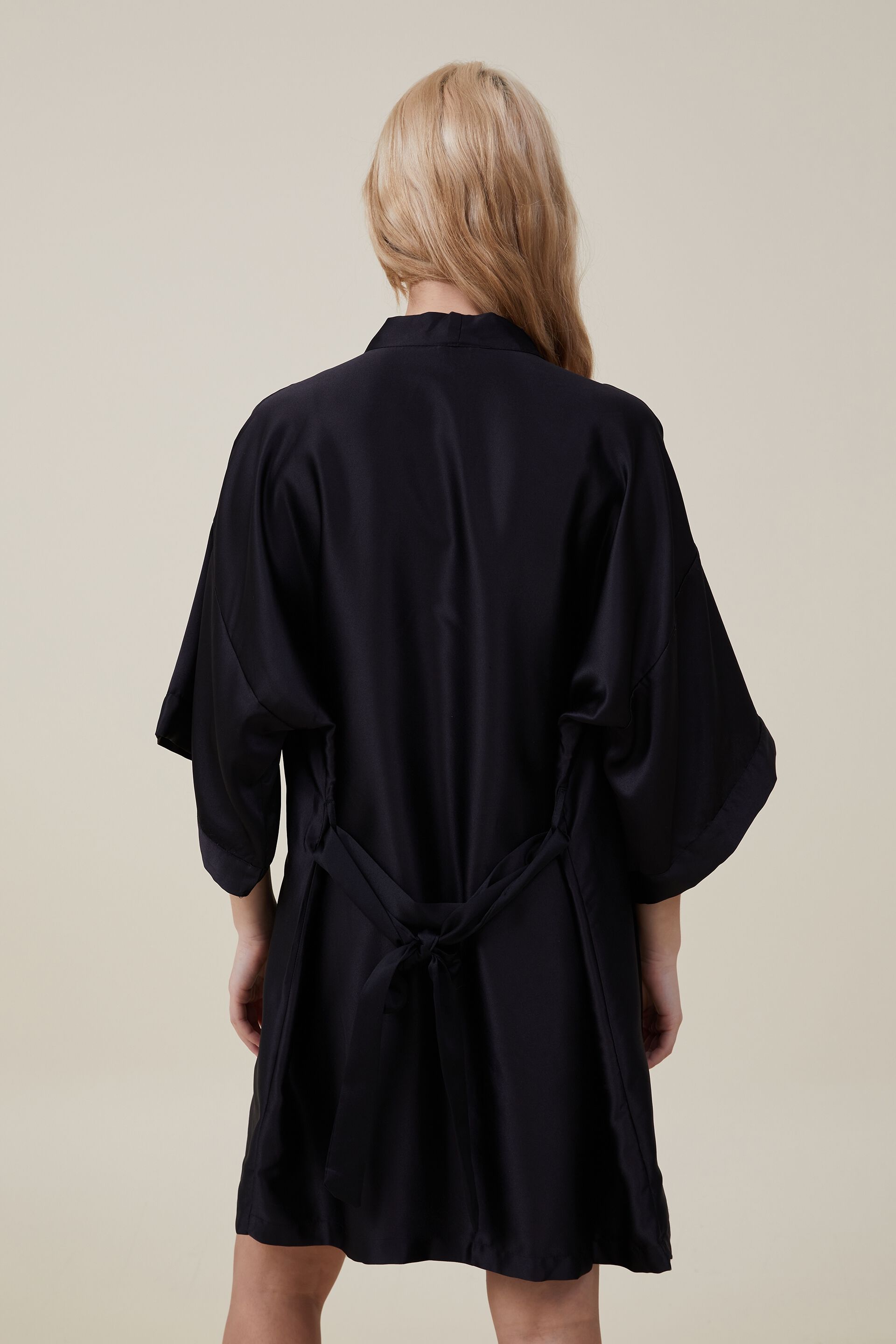 Satin Plain Ruffle Robe Black Size Free