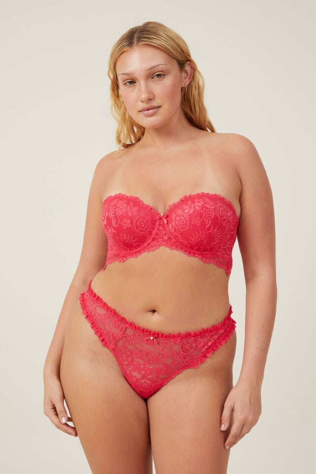 Butterfly Lace Thong Brief, ROSE RED