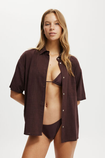 The Essential Short Sleeve Beach Shirt Asia Fit, WILLOW BROWN
