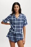 Flannel Short Sleeve Shirt And Short Sleep Set, NAVY BLUE CHECK - alternate image 4