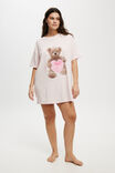 90S Graphic T-Shirt Nightie Personalised, DUSTY PINK/BEAR WITH HEART - alternate image 1