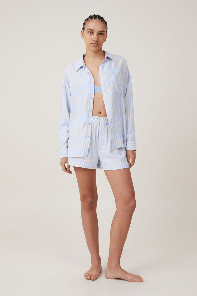Flannel Boyfriend Long Sleeve Shirt Personalised, BLUE/WHITE/PANNA COTTA STRIPE