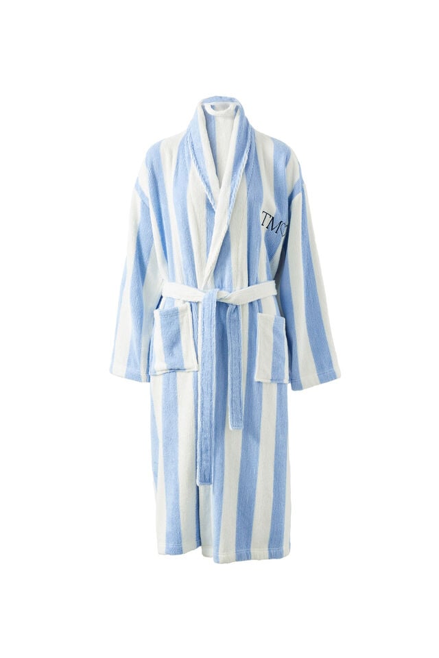 Luxe Terry Robe Personalised, BLUE/WHITE CLAUDIA STRIPE