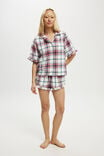 Flannel Short Sleeve Shirt And Short Sleep Set, TONI CHECK/NAVY/GREEN/RED - alternate image 1