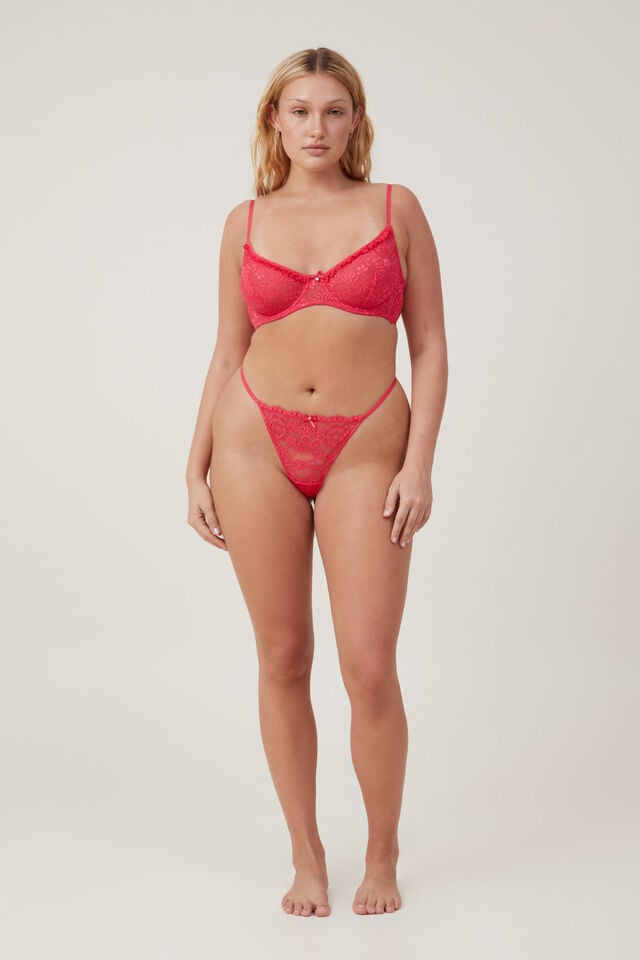 Butterfly Lace Tanga Thong Brief, ROSE RED