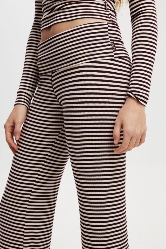 Sleep Recovery Roll Waist Pant, BURGUNDY/ CREAM STRIPE