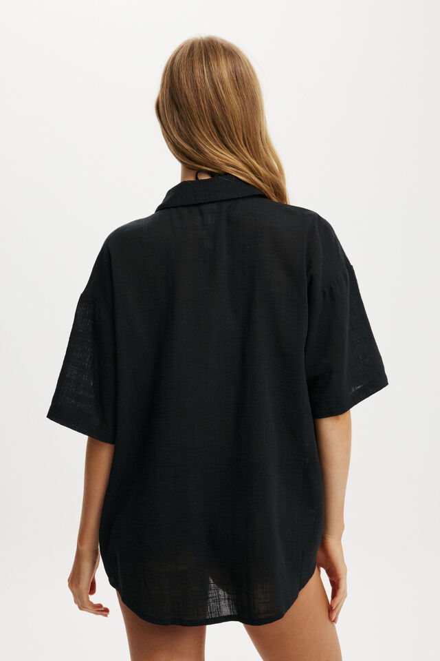 The Essential Short Sleeve Beach Shirt, BLACK