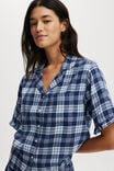 Flannel Short Sleeve Shirt And Short Sleep Set, NAVY BLUE CHECK - alternate image 2