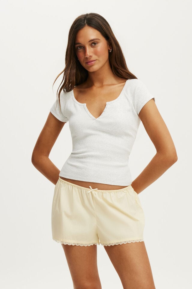 Rib Henley Tee, LIGHT GREY MARLE