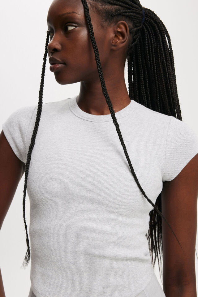 Active Curved Hem Baby Tee, LIGHT GREY MARLE
