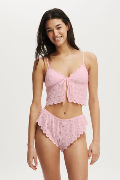 Broderie Longline Lace Tie Up Bralette, FRENCH FAIRYTALE
