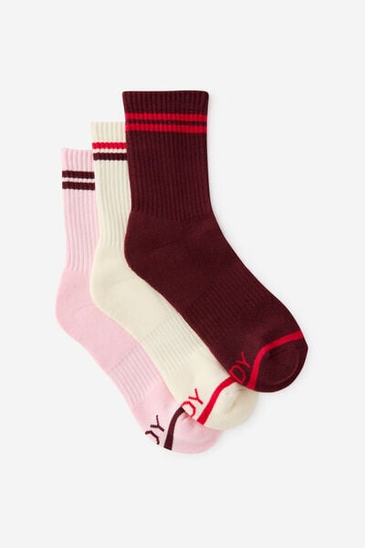 Move Crew Sock 3Pk, COCONUT MILK/GINGERBERRY/CHERRY DREAM