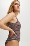 Thin Strap Low Scoop One Piece Cheeky, WILLOW BROWN CRINKLE STRIPE - alternate image 2