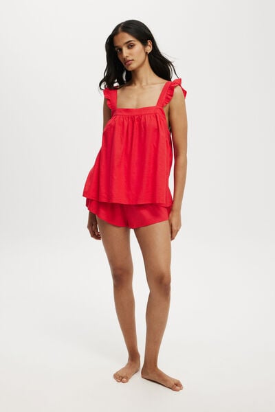 Woven Babydoll Cami Set, LOBSTER RED