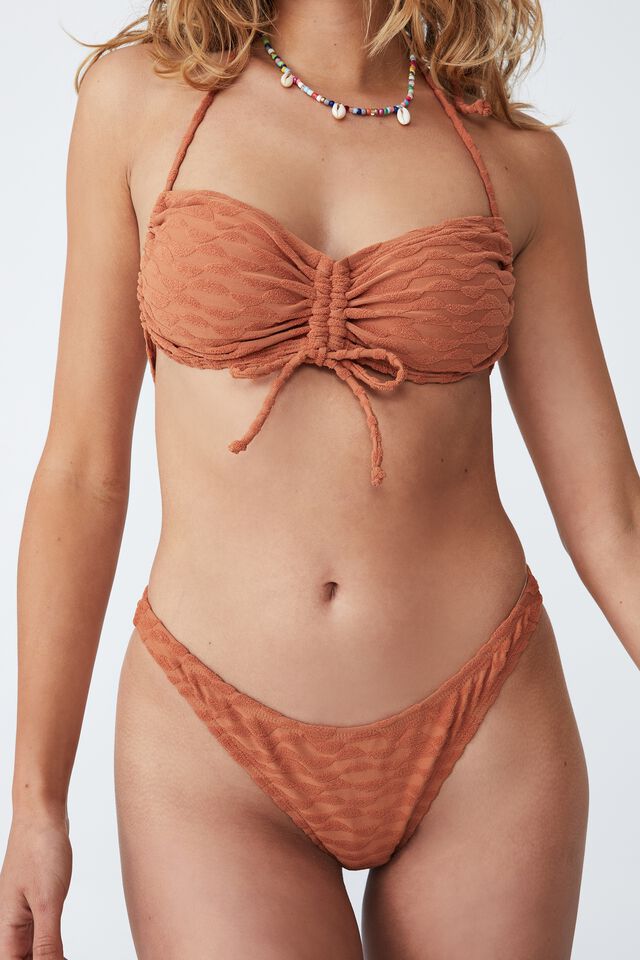 Gathered Bum Brazilian Bikini Bottom, HAZELNUT WAVE TERRY