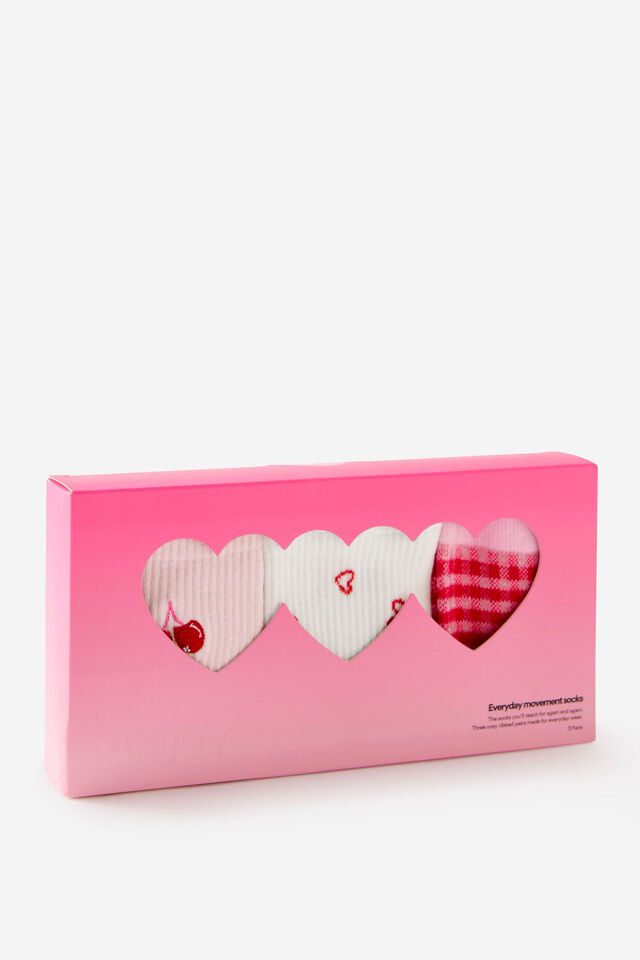 Gift Sleep Sock 3Pk, PINK CHECK/HEART DITSY