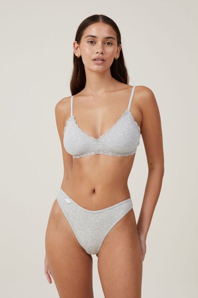 Organic Cotton Lace Triangle Padded Bralette, GREY MARLE POINTELLE