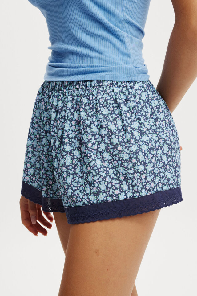 Woven Sleep Short With Lace Trim, CAMILLE DITSY NAVY