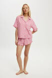 Flannel Short Sleeve Shirt And Short Sleep Set, ROBBIN CHECK/CHERRY POP - alternate image 1