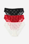 Remi Lace Trim Bikini Brief 3 Pack, BLACK, COCONUT MILK, CHEEKY CHERRY - example image 1