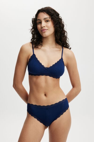 Organic Cotton Lace Triangle Padded Bralette, VOYAGE BLUE POINTELLE