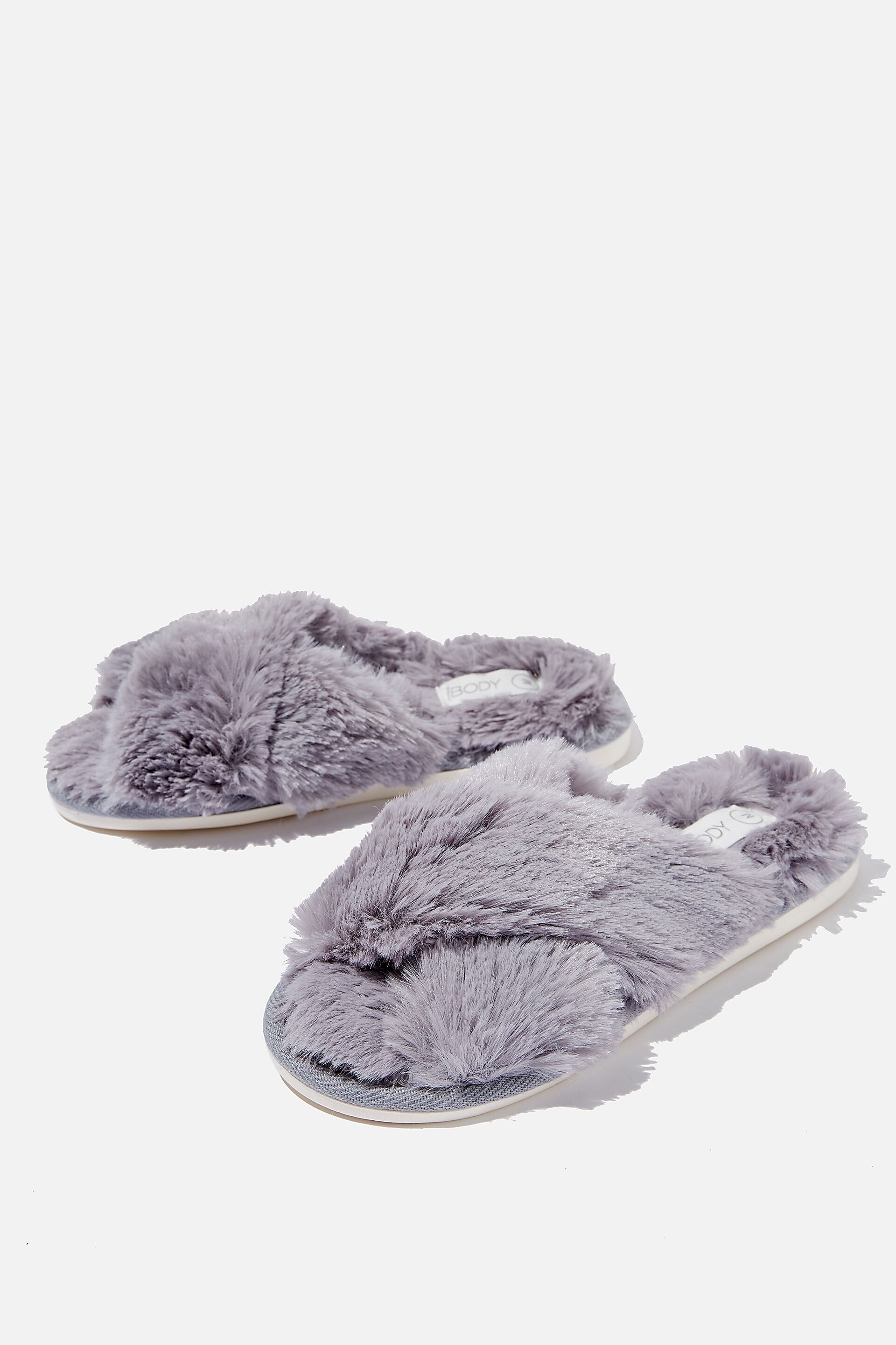 fur crossover slippers