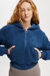 Hooded Sherpa Zip Through Jacket, DEEP BLUE - alternate image 2