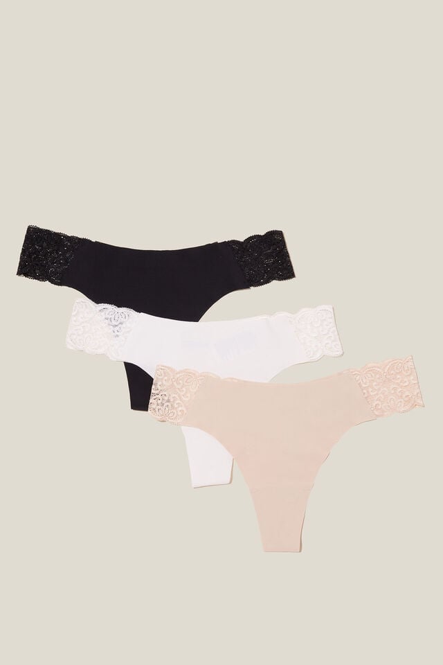 Party Pants Seamless G String 3 Pack, BLACK/ FRAPPE/ CREAM