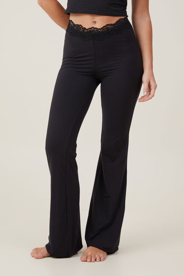 Bell Bottoms Yoga Pants Black Lace Detailed Flare