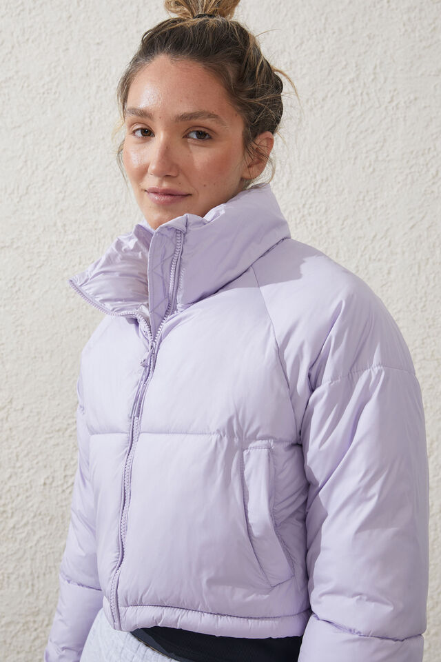 The Mother Puffer Cropped Jacket, LILAC LIGHT