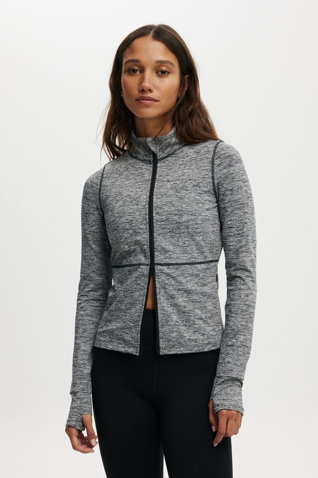 Active Core Zip Through Long Sleeve, SALT AND PEPPER