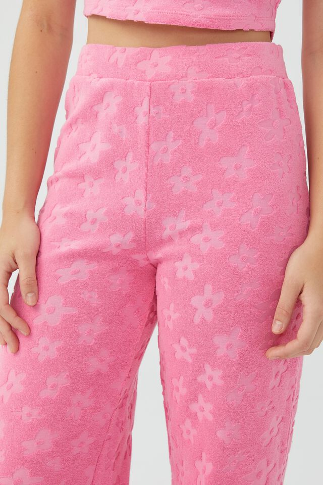 Petite Terry Summer Lounge Pant, PINK COSMOS WARPED FLORAL