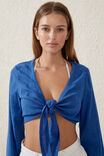 Knot Front Beach Long Sleeve Top, SPRING BLUE - alternate image 2